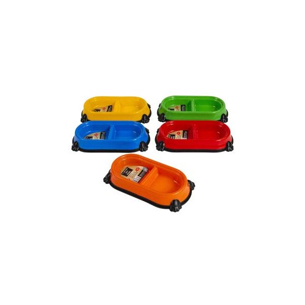 DollarItemDirect Pet Bowl Double Small Non-Skid 3.4 oz 0.4 Cups Ea Section 5 Colors Case of 35
