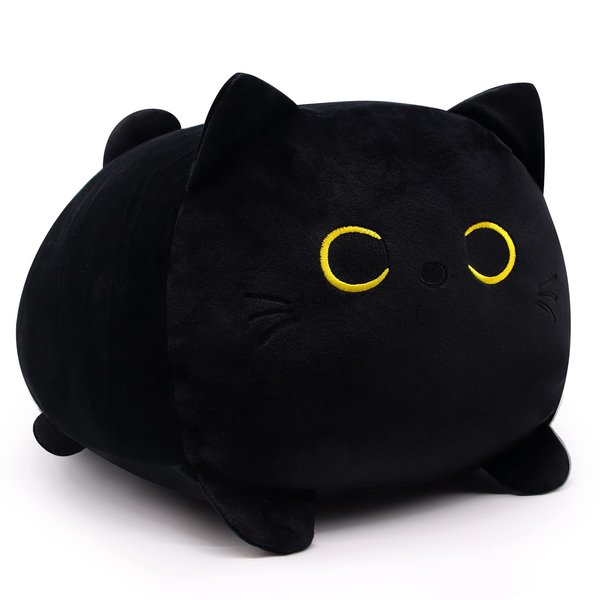 Black Cat Plush Toy Black Cat Pillow,13" Kawaii Black Cat Stuffed Animals Cat Plushie, Cute Plush Pillow Cushion Cat Throw Pillow Stuffed Cat Toys for Kids Birthday Girlfriend Valentines Gift