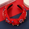 mokkia 4th of July Headband for Women American Flag Star Knotted Headbands Red White and Blue Rhinestone Crystal Top Knot Headbands Patriotic 4th of July Accessories Party Favors (Letter USA 5)