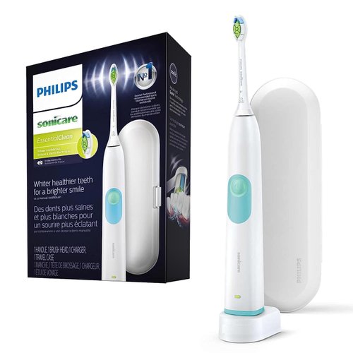 Philips Sonicare Electric Toothbrush EssentialClean, Rechargeable Electric Tooth Brush with DiamondClean Brush Head, Sonic Electronic Toothbrush, Travel Case, White