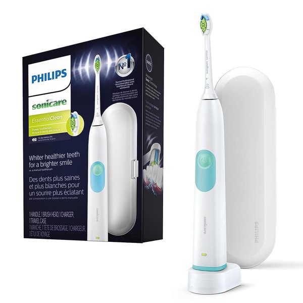 Philips Sonicare Electric Toothbrush EssentialClean, Rechargeable Electric Tooth Brush with DiamondClean Brush Head, Sonic Electronic Toothbrush, Travel Case, White