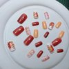 Thanksgiving Fall Press on Nails Medium Square Fake Nails Maple Leaf Orange Glitter Plaid Acrylic Nails Press ons Cute Autumn Leaves Design Full Cover Fall Coffin False Nails Stick on Nails for Women