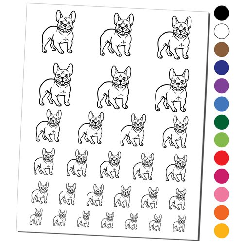 Charming Frenchie French Bulldog Pet Dog Temporary Tattoo Water Resistant Fake Body Art Set Collection - Black (One Sheet)