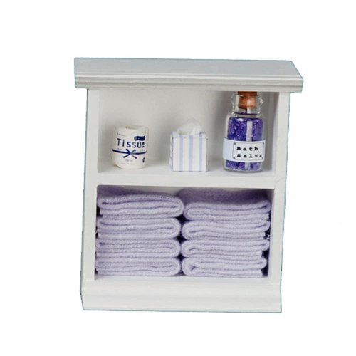 Town Square Miniatures Dolls House Miniature Furniture Small Shelf Unit & Lilac Bathroom Accessories