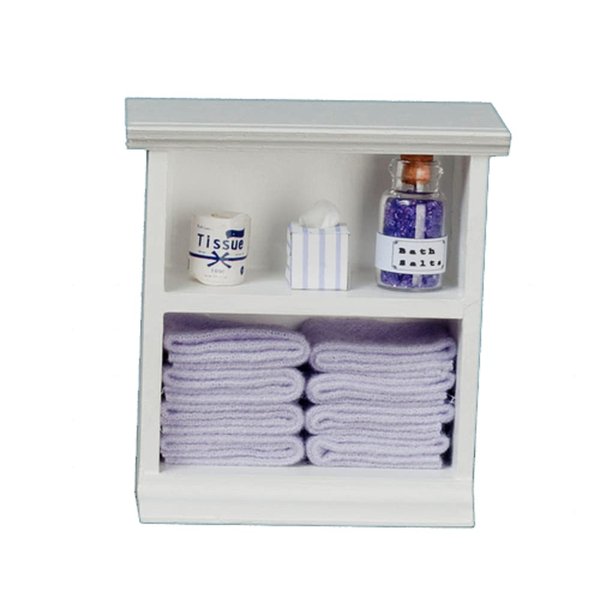 Town Square Miniatures Dolls House Miniature Furniture Small Shelf Unit & Lilac Bathroom Accessories