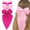 WHAVEL 4PCS Pink Hair Bows, Pink Ribbon for Hair Bow Hair Clips with Long Tail Silky Satin Bow Clips Hair Bow Cute Hair Clips (Pink,Hot pink)