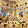 CANREVEL Happy Birthday Banner 13pcs 16 Inch Mylar Foil Letters Sign with 8pcs Star Balloons Birthday Party Decorations for Kids and Adults - 3D Silver Blue