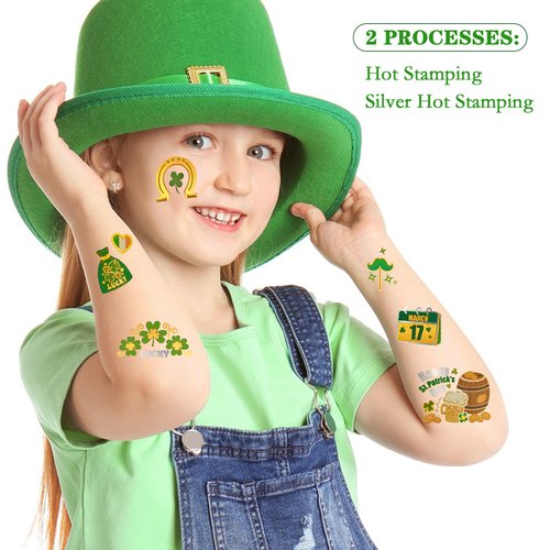 Konsait St Patricks Day Tattoos Temporary Tattoo Kids Shamrock Tattoo Stickers Fake Tattoos Irish Parade Green St Patricks Day Party Favors St Patricks Day Accessories Face Tattoos for Kids Adult