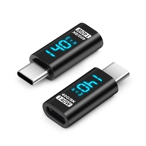 AIYEEN LED Power Display Extender Adapter, 140W Short Dock Cable Extension Type-C 8K@60Hz PD3.1, USB-C Male to Female Thunderbolt QC Data Transfer for USB-C Devices (2 Pack)