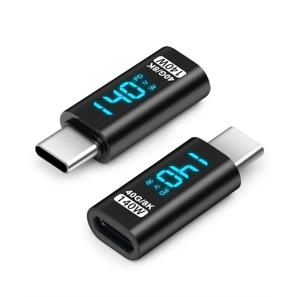 AIYEEN LED Power Display Extender Adapter, 140W Short Dock Cable Extension Type-C 8K@60Hz PD3.1, USB-C Male to Female Thunderbolt QC Data Transfer for USB-C Devices (2 Pack)