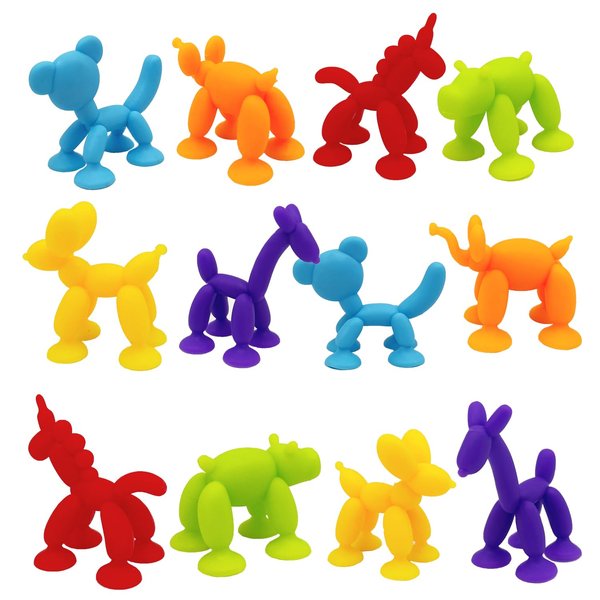 Baby Suction Cup Toys, 26pcs Silicone Letters Suction Cup Toys with Eggshell , No Hole Mold Free Bath Toy, Sensory Window Building Toys for Toddlers Boys Girls 3 4 5 6 Year Old (Dogs)