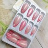 Pink Gradient Press on Nails - Pink Flower Stereoscopic Embossed Tip French,Medium Fake Nails Kit with 24 Nails,24pcs jelly glue stickers,1pcs mini nail file,1pcs wooden stick （Nails for Women Girls）