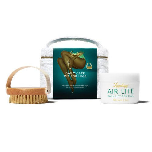 Legology Daily Premium Skin Care Kit for Legs - White Towelling Mini Vanity Gift Case with Air-Lite Leg Contouring & Firming Cream & Lymph-Lite Natural Exfoliating Body Brush for Detox & Cellulite