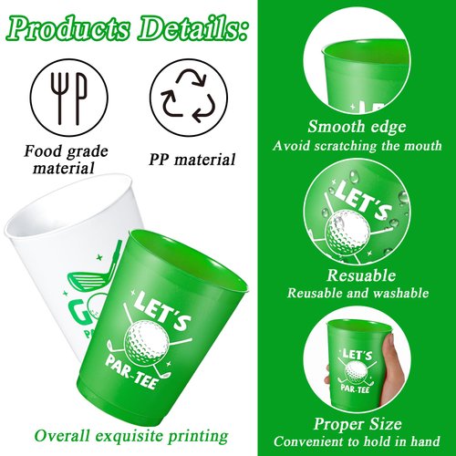 24 Pcs Golf Party Cups Let's Par-Tee Plastic Cups Reusable Plastic Tumblers Party Supplies Sports Golf Ball Plastic Drinking Cups 12oz Party Decoration for Kids Birthday Golf Lover Gifts School Favors