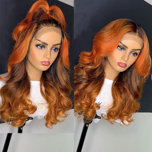 JYZ Ginger Orange Lace Front Wigs Human Hair 13x4 HD Transparent Lace Front Human Hair Wigs 150% Honey Blond Ginger Orange Ombre Wavy Lace Frontal Wigs Human Hair Pre Plucked with Baby Hair 24 Inch