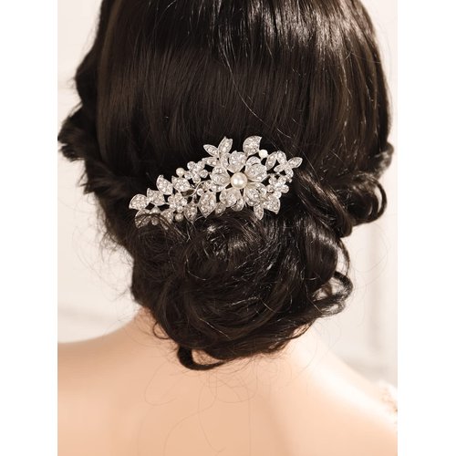 Missgrace Women Bridal Wedding Prom Simple Dainty Silver Gold Rhinestones Crystal Flower Leaf Side Hair Comb Special Occasion Headpiece Hair Accessories for Women Bride (Silver 5)