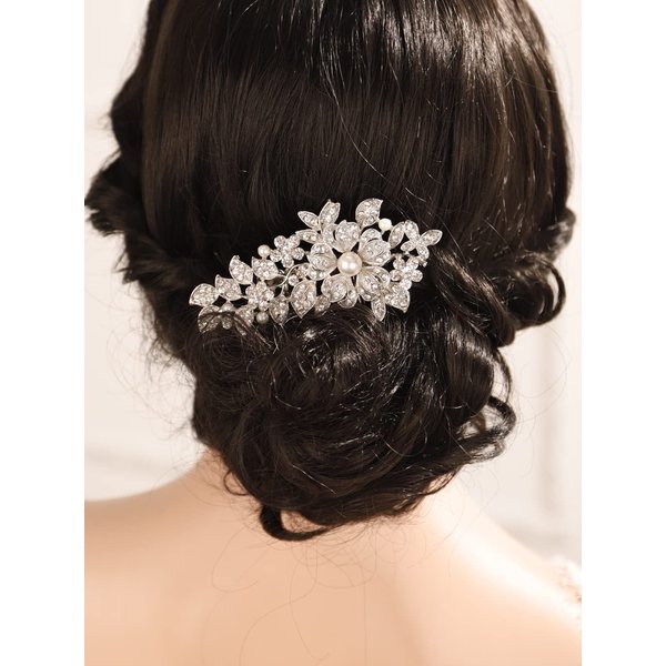 Missgrace Women Bridal Wedding Prom Simple Dainty Silver Gold Rhinestones Crystal Flower Leaf Side Hair Comb Special Occasion Headpiece Hair Accessories for Women Bride (Silver 5)