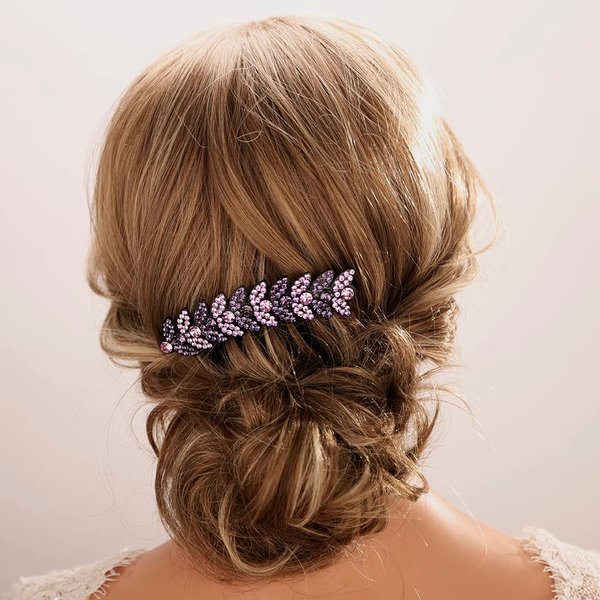 Aimimier Rhinestone Hair Side Combs Crystal Inlaid Leaf Styling Hair Pieces Wedding Hair Combs for Women Accessories(Purple)