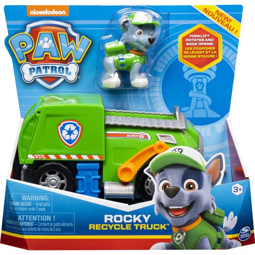Paw Patrol, Rocky’s Recycle Truck Vehicle with Collectible Figure, for Kids Aged 3 and Up