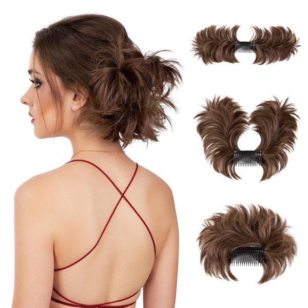 youngways Messy Bun Hair Piece Side Comb Clip in Hair Bun Hairpiece for Women Short Natural Straight Versatile Adjustable Styles Easy Hair pieces (Medium Brown-S)
