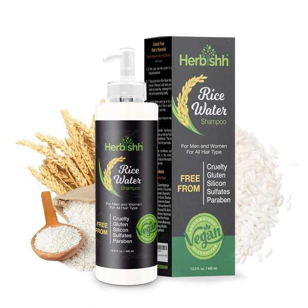 Herbishh Rice Water Hair Growth Shampoo - 400ml with Power of Castor Oil, Argan & Coconut Oil & Biotin | All Hair Type | Hair regrowth for Thinning Hair, Moisturizing & Volumizing | Silicone Free