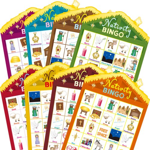 Fancy Land Nativity Bingo Game for Kids 24 Players Christmas Stable House Christain Bingo Game Holiday Religious Party Activities VBS