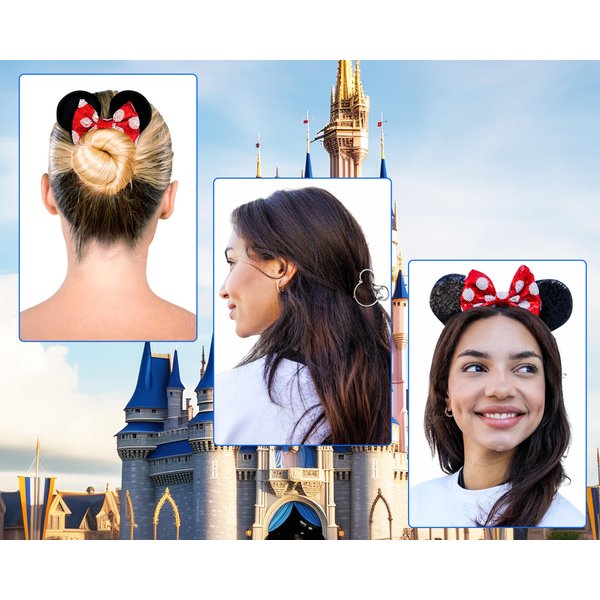 Styla Hair 3 Piece Mouse Ears Headband, Sequin Mouse Scrunchies & Claw Clip Set - Cute Mouse Headband Accessories for Women, Teens, Kids - Iconic Mouse Ear Headband, Mickey Ears Adult - Red Black