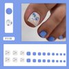 24Pcs Blue Press on Toenails White Blue Flower Fake Toe Nails Short Square False Toenails Orchid Floral Acrylic Toenails Matte Summer Toe Press on Nails Cute Beach Glue on Toenails for Women Girls