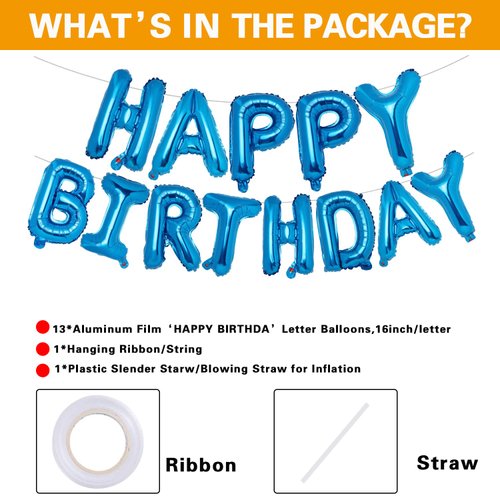 Accevo Dark Blue Happy Birthday Banner 16 Inch Mylar Foil Letters Balloons Happy Birthday Balloon for Kids, Child, Adults, Boys & Girls Happy Birthday Sign Birthday Party Decorations Supplies