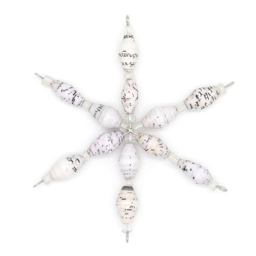 Outreach Uganda Handmade Beaded Christmas Ornament – White Speckled Tree Star Ornament, Crafted from Recycled Paper Beads | Unique Eco-Friendly Holiday Decoration