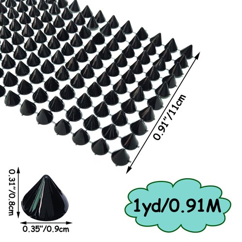 Yhsheen 1 Yard Sew Stitch On Spike Stud Rivet Flat-Back Punk Rock Trim Ribbon mesh Bead Craft (Black)