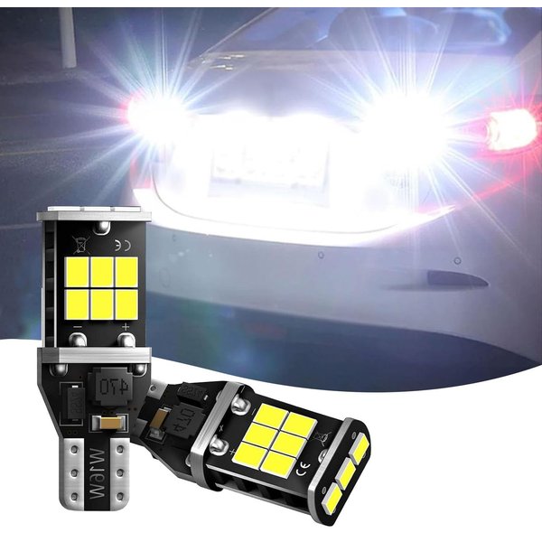 Slykew Pack-2 Car Illumination Lights, Super Bright LED Bulb, T15 Reverse Light, High Power Decoding 3535 Chip Bulbs, Extremely Super Bright, Universal Car Bulbs Replacement (White Light)