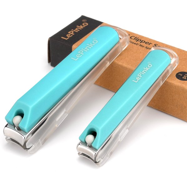 No Splash Nail Clippers Set, Stocking Stuffers, Best Gifts for Women Men Mom Dad Girl Boy Seniors, Stainless Steel Nail Care Kit with Nail File, Fingernail Acrylic Nail Cutter with Catcher 2PCS Blue