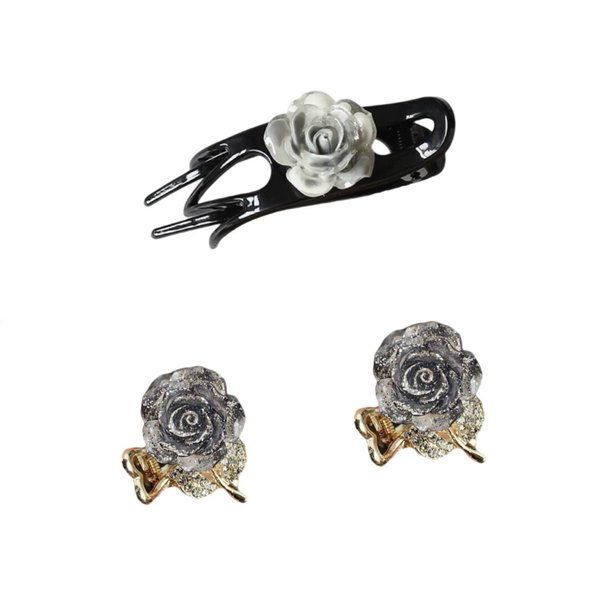 Flower Hair Clip Medium Mini Camellia Claw Clips Retro Rose Hair Accessory for Braided Hair Birthday Gift for Mother Girl Ponytail Thin Long Hair 3 Pack