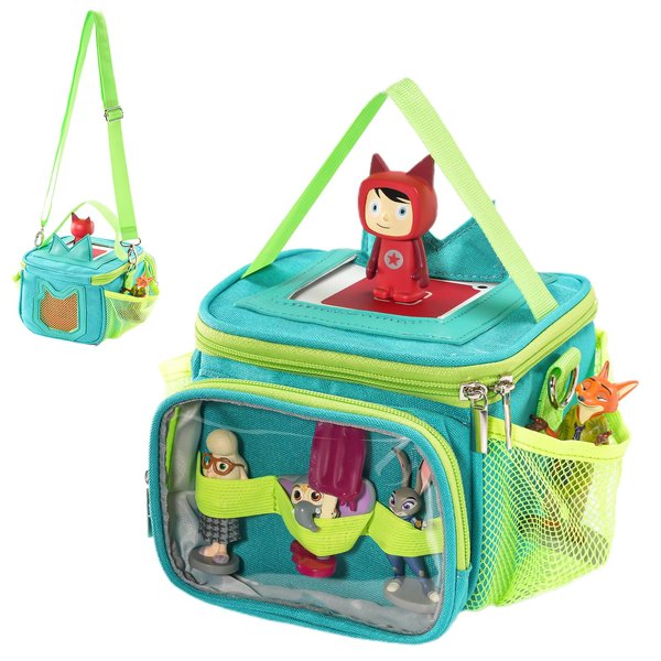 Hautton Carrying Case for Toniebox, Portable Storage Travel Bag for Tonies Figures Charging Station with Shoulder Strap Handle and Toniebox Ears Cover -Aqua Blue