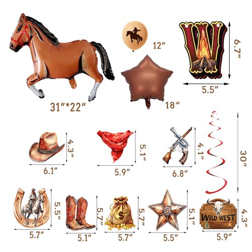 49Pcs Cowboy Party Decorations Included Wild West Yee Haw Banner Hanging Swilrs and Balloons Cowboy Birthday Hanging Decorations Western Classroom Decor for Boy Rodeo Party Decorations for Adults