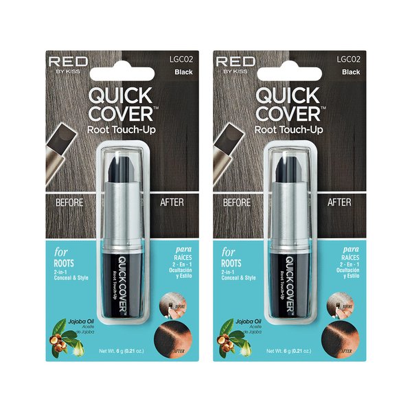 RED by Kiss Quick Cover Root Touch Up Stick Type 2PCS Water-Resistant Temporary Gray Concealer Cover Up Brush for Hair and Beard (Black)