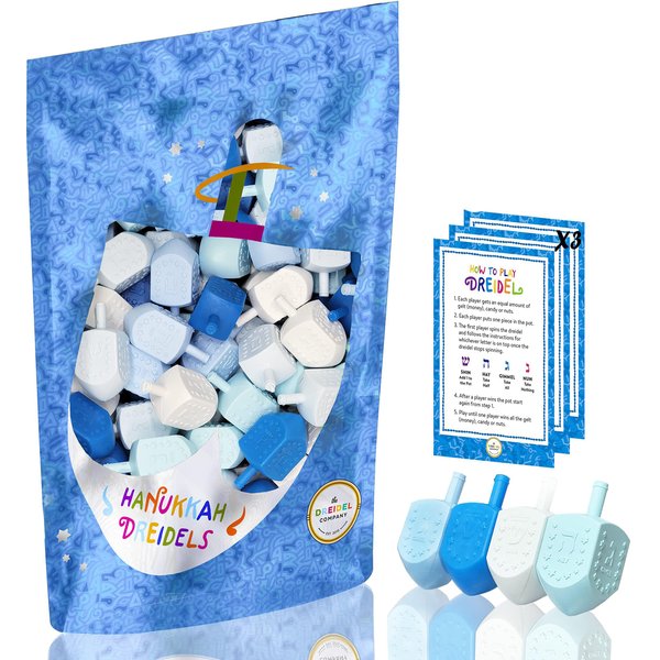 Hanukkah Blue and White Plastic Pastel Colored Dreidel, for Children, Boys and Girls, Party Favors (500-Pack)
