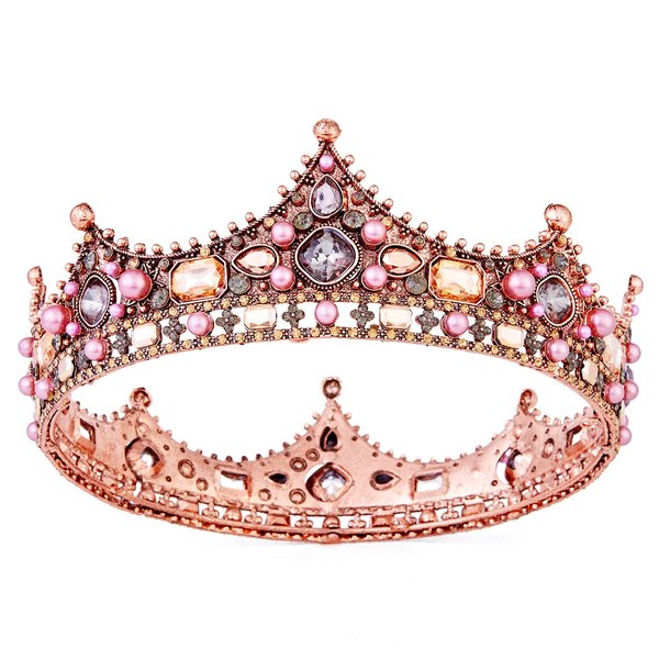 Crowns for Women, Vofler Rose Gold Birthday Princess Queen Tiara Cake Topper Baroque Hair Decor for Girls Bridal Quinceanera Wedding Pageant Halloween Costume Party w/Crystal Rhinestone Pink Pearls