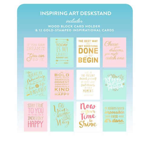 Eccolo Inspirational Cards Set with Wooden Display Stand - 12 Boxed Daily Words Encouragement Cards, Daily Love Cards for Self-Love and Mindfulness, Home or Office Desk Decor (5 x 6.75 inches)