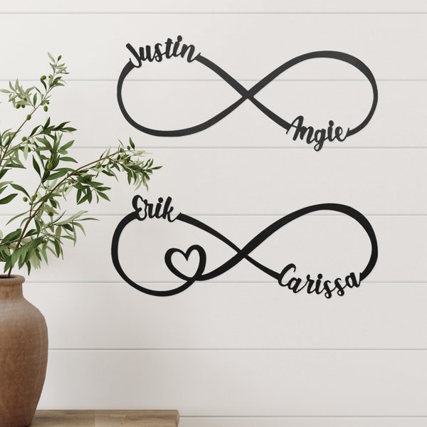 ROCC RUSTED ORANGE CRAFTWORKS CO. Wall Decor - Steel Infinity Sign - Personalized with Names - Wall hanging with couples or single names-Eternity symbol for anniversary and wedding-heart