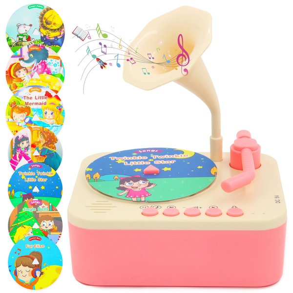 Kids Gramophone with 96 Learning Cards, Story and Music Player, Early Education Story Machine for Kids, Toddler Recorder Player for Kids Ages 2+, Great Gifts for Children's Birthday Holiday Christmas