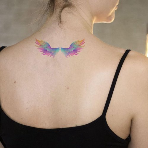 Dopetattoo 6 Pcs Temporary Tattoo Women Angel Party Favors Wing Sleeve Face Body Rainbow Tattoo Fake Tattoos
