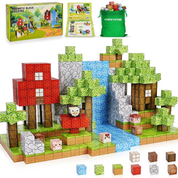 ITEFDTUTNE Magnetic Blocks - 100PCS Magnets Building Blocks World Set for Kids Ages 3-5 5-7 8-12, Magnetic Tiles Magnetic Blocks Games Preschool Toys for 3 4 5 6 7 8 Year Old Girls Boys Gifts