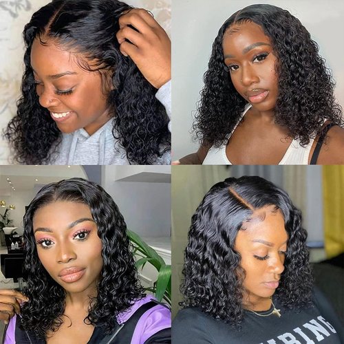 Sol Soal 14 inch Water Wave Bob Wig Human Hair Deep Curly Short Bob Wig Lace Front Wigs Human Hair 13x4 HD Transparent Lace Frontal Wigs for Women Glueless Wet and Wavy Lace Front Wigs Human Hair