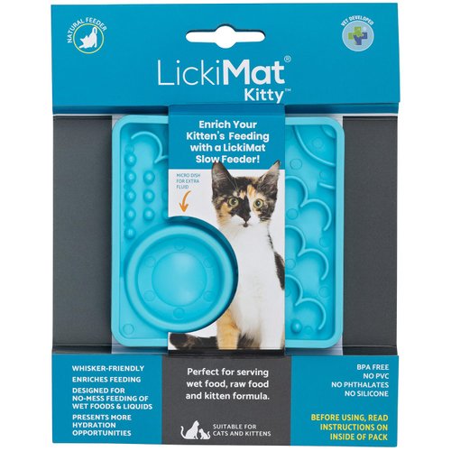 LickiMat Kitty Combination Slow Feeder with Micro Dish for Added Hydration Kittens and Small Cats (Turquoise)