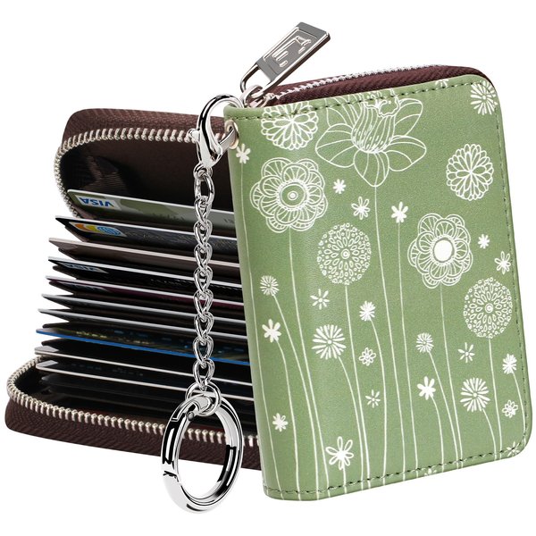 FurArt Credit Card Wallet, Zipper Card Cases Holder for Men Women, RFID Blocking, Key Chain, Compact Size