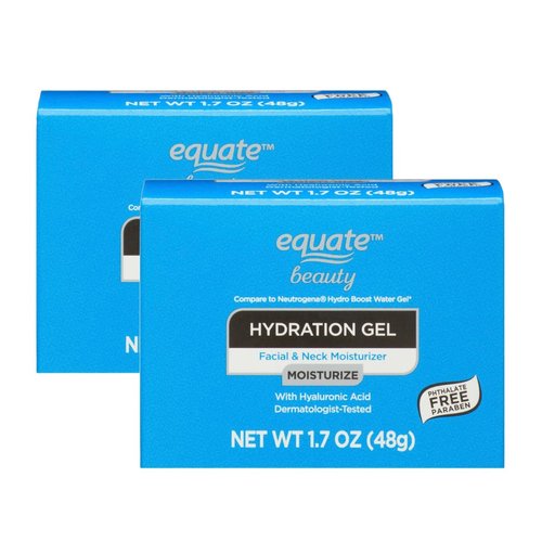 Equate Beauty Oil Free Hydration Gel Facial and Neck Moisturizer, 1.7 oz | Deep Hydration | With Hyaluronic Acid | Dermatologist-Tested | Paraben Free | Phthalates Free (1.7 OZ - Pack of 2)