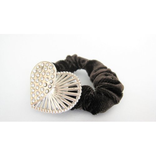 Generic Heart shaped mauve tan brown hair tie pony tail holder scrunchie with crystals (Primary color: Mauve pink)