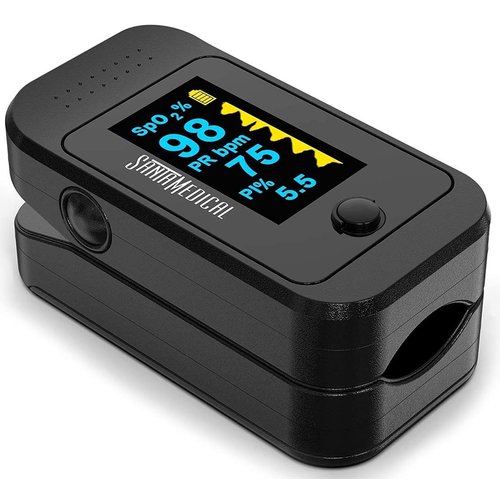 Santamedical Dual Color OLED Pulse Oximeter Fingertip, Blood Oxygen Saturation Monitor (SpO2) with Case, Batteries and Lanyard